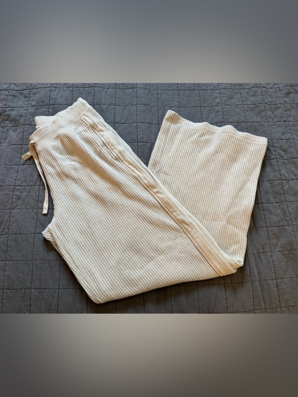 aerie Ribbed Wide Leg Pants in Light Beige